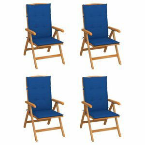 Zahradní židle 4 ks teak / látka Dekorhome Tmavě modrá,Zahradní židle 4 ks teak / látka Dekorhome Tmavě modrá