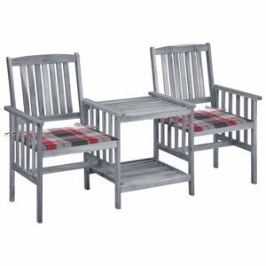 Zahradní židle se stolkem akácie / látka Dekorhome Bílá / červená,Zahradní židle se stolkem akácie / látka Dekorhome Bílá / červená