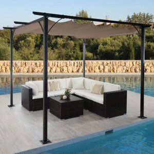 Pergola se stahovací střechou 3,5x3,5 m Dekorhome Šedohnědá taupe,Pergola se stahovací střechou 3,5x3,5 m Dekorhome Šedohnědá taupe