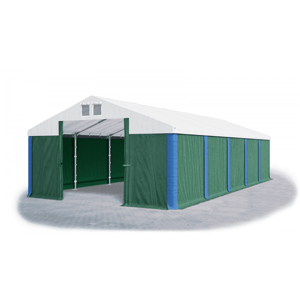 Garážový stan 4x8x2m střecha PVC 560g/m2 boky PVC 500g/m2 konstrukce ZIMA Zelená Bílá Modré,Garážový stan 4x8x2m střecha PVC 560g/m2 boky PVC 500g/m2