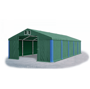 Garážový stan 4x8x2m střecha PVC 560g/m2 boky PVC 500g/m2 konstrukce ZIMA Zelená Zelená Modré,Garážový stan 4x8x2m střecha PVC 560g/m2 boky PVC 500g/m