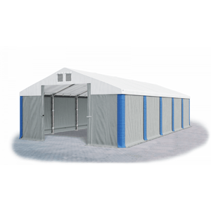 Garážový stan 4x8x2,5m střecha PVC 560g/m2 boky PVC 500g/m2 konstrukce ZIMA Šedá Bílá Modré,Garážový stan 4x8x2,5m střecha PVC 560g/m2 boky PVC 500g/m