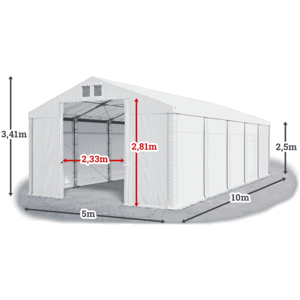 Skladový stan 5x10x2,5m střecha PVC 560g/m2 boky PVC 500g/m2 konstrukce ZIMA PLUS Bílá Bílá Bílá,Skladový stan 5x10x2,5m střecha PVC 560g/m2 boky PVC