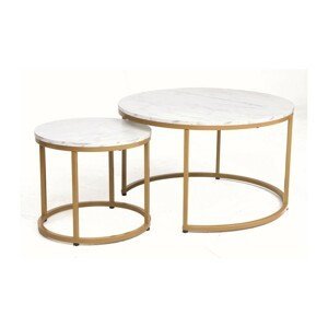 Konferenční stolek 2 ks DION Bílá / zlatá,Konferenční stolek 2 ks DION Bílá / zlatá