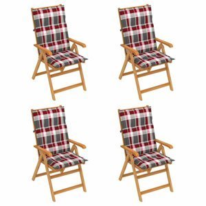 Skládací zahradní židle 4 ks s poduškami Dekorhome Bílá / červená,Skládací zahradní židle 4 ks s poduškami Dekorhome Bílá / červená