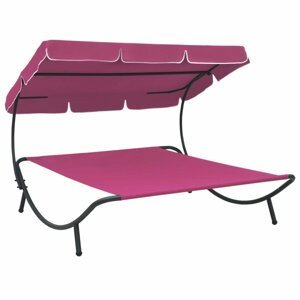 Zahradní postel s baldachýnem Dekorhome Růžová,Zahradní postel s baldachýnem Dekorhome Růžová