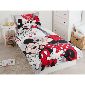 Jerry Fabrics Dětské bavlněné licenční povlečení Mickey a Minnie v Paříži 140x200