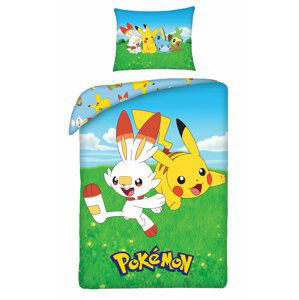 Halantex Bavlněné povlečení 140x200 + 70x90 cm - Pokémoni Pikachu a Scorbunny