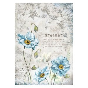 Rýžový papír A4 Stamperia - Modré květy
