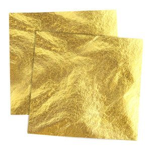 Metalické plátky zlaté 14x14 cm / 100 listů (plátky na pozlacování)