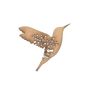 MDF výřez - kolibřík s květy - 20 x 16 cm (dekorace z MDF)