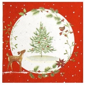 Ubrousky na dekupáž Fawn with Christmas Tree - 1 ks (ubrousky na dekupáž)