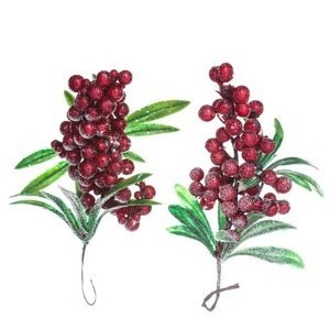 Dekorativní větvičky červených bobulí 2 ks (vánoční dekorace)