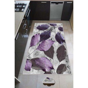 Koberec do kuchyně (80 x 120) HMNT572 šedý s fialovými listy