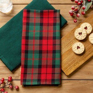 Sada vánočních kuchyňských utěrek | TARTAN | bavlna kostkovaná | 2*45x65 cm | 944820 Homla