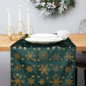 Vánoční běhoun na stůl | TANESI | ve zlaté barvě sněhových vloček | 40x160 cm | XM22 979112 Homla