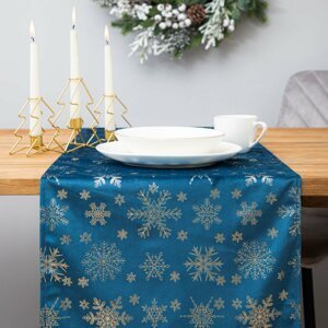 Vánoční běhoun na stůl | TANESI | ve zlatých sněhových vločkách tmavě modrá | 40x160 cm | XM22 979136 Homla