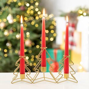 Vánoční svícen | STEARIN | zlaté tři vánoční stromky | 28x6,5x15cm | 833309 Homla