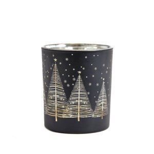 Vánoční lampička na svíčku | LANCY | černá s vánočními stromky | 7x8 cm | 836591 Homla