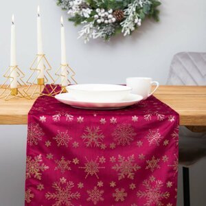 Vánoční běhoun na stůl | TANESI | v barvě zlatých sněhových vloček | 40x160 cm | XM22 832630 Homla