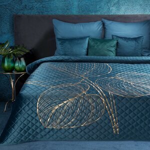 Přehoz na postel MIRIAM modrá/zlatá 220x240 cm Mybesthome