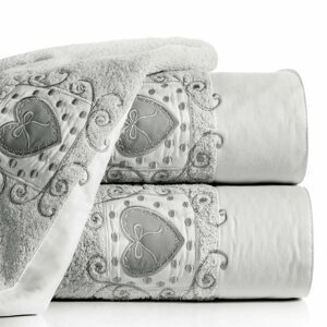 Bavlněný froté ručník s aplikací LOVING 50x90 cm, šedá, 500 gr Mybesthome