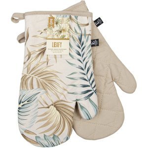 Kuchyňské bavlněné rukavice - chňapky LEAFY béžová 100% bavlna 19x30 cm Balení 2 kusy - levá a pravá rukavice.