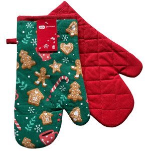 Vánoční kuchyňské rukavice chňapky CHRISTMASSY zelená 18x30 cm 100% bavlna Balení 2 kusy - levá a pravá rukavice.