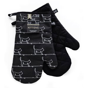 Kuchyňské bavlněné rukavice - chňapky KITTENS černá 100% bavlna 19x30 cm Balení 2 kusy - levá a pravá rukavice.