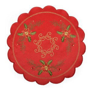 Vánoční dekorační ozdobný ubrousek MAGICAL XMAS vzor A, červená, Ø 30 cm
