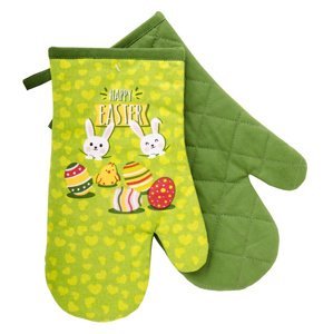 Kuchyňské bavlněné rukavice - chňapky HAPPY EASTER zelená 100% bavlna 19x30 cm Essex