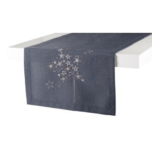 Ubrus - běhoun na stůl CHRISTMAS GLAM šedá - motiv hvězdičky 35x180 cm, ESSEX