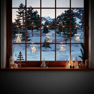 Světelná závěsná dekorace na okno MERRY CHRISTMAS 11,5 cmx16 cm Mybesthome