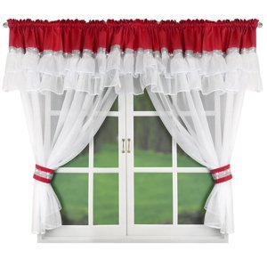 Dekorační krátká záclona s ozdobným volánem se zirkony FLORENCE bílá/červená 400x150 cm MyBestHome