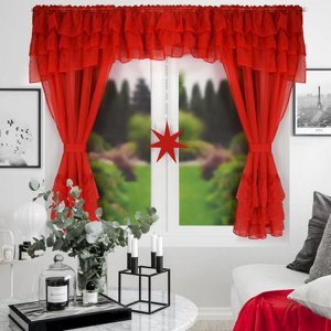 Vánoční dekorační krátká záclona s ozdobným volánem s řasící páskou RED STAR červená 400x160 cm MyBestHome Cena za celý set
