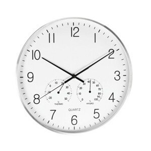 -SEGNALE SEGNALE Nástěnné hodiny s teploměrem a vlhkoměrem 38 cm stříbrný rám KO-837362290