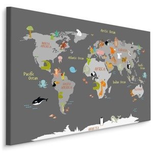 MyBestHome BOX Plátno Mapa Světa Se Zvířaty Varianta: 70x50