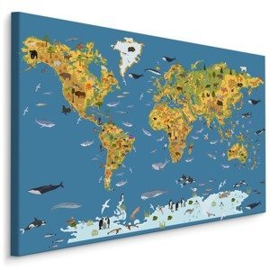MyBestHome BOX Plátno Mapa Světa Se Zvířaty Varianta: 90x60