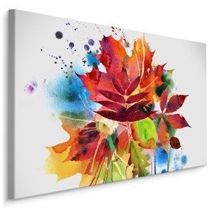 MyBestHome BOX Plátno Barevné Podzimní Listí Malované Akvarelem Varianta: 100x70