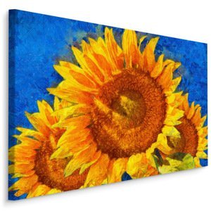 Plátno Malované Slunečnice Na Modrém Pozadí Varianta: 100x70