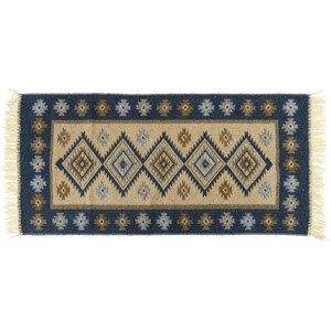 Kusový oboustranný vzorovaný koberec KILIM - ROMBY modrá 80x150 cm Multidecor