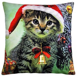 Vánoční polštář CHRISTMAS CAT 40x40 cm Mybesthome Varianta: Povlak na polštář s antialergickou prošívanou výplní, 40x40 cm Povlak na polštář s origin