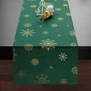 Vánoční ubrus - běhoun na stůl SNOWFLAKE smaragdová/zlatá 40x140 cm Mybesthome