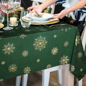 Vánoční ubrus na stůl SNOWFLAKE smaragdová/zlatá 140x180 cm Mybesthome