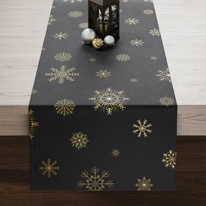 Vánoční ubrus - běhoun na stůl SNOWFLAKE černá/zlatá 40x140 cm Mybesthome