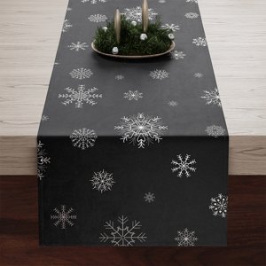 Vánoční ubrus - běhoun na stůl SNOWFLAKE černá/stříbrná 40x140 cm Mybesthome