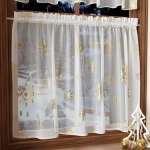 Dekorační krátká vánoční vitrážová záclona do kuchyně GOLD FROST 100x60 cm MyBestHome