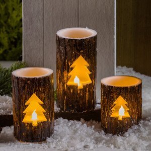 3 LED svíčky v dřevěném vzhledu