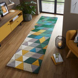 Ručně všívaný kusový koberec Illusion Prism Green/Multi - 60x230 cm Flair Rugs koberce