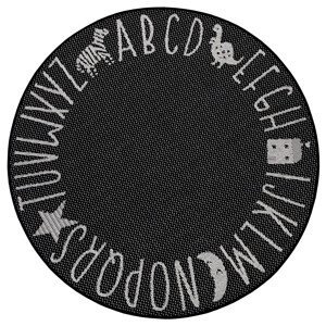 Dětský kusový koberec Mujkoberec Original Flatweave 104885 Black/Cream kruh – na ven i na doma - 160x160 (průměr) kruh cm Mujkoberec Original